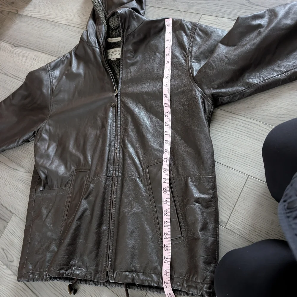 Vintage 90s Brandon‎ Thomas Brown Leather Hooded Zip Up Lined Jacket Coat Size M
